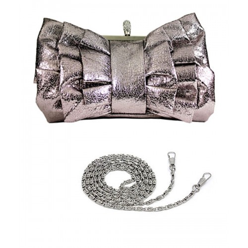 Evening Bag - Ruffled w/ Linear Beads &ndash; Pewter &ndash; BG-444MPT